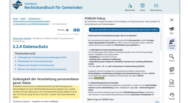 Forum Fokus Gemeinde Forum Fokus Rechtshandbuch für Gemeinden
